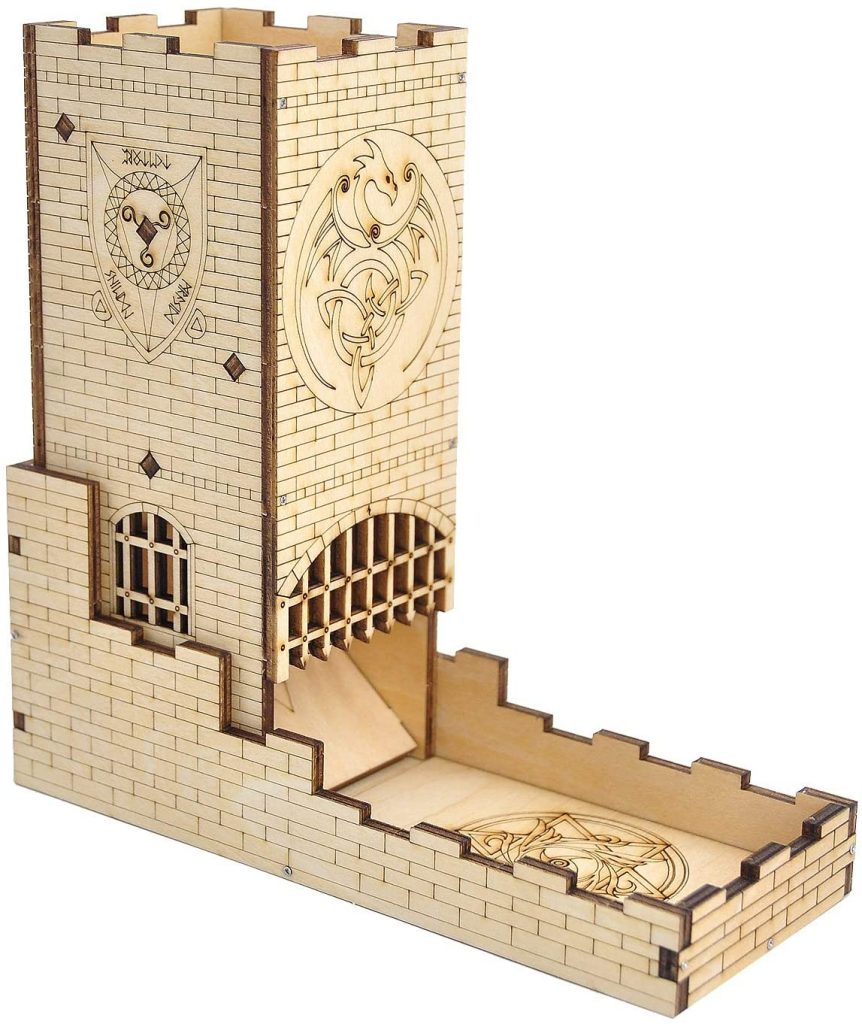 Wooden castle dice tower