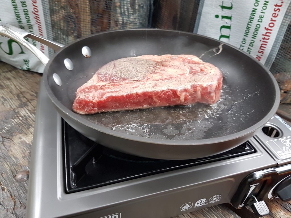 Cooking Steak on a Butane Camp Stove