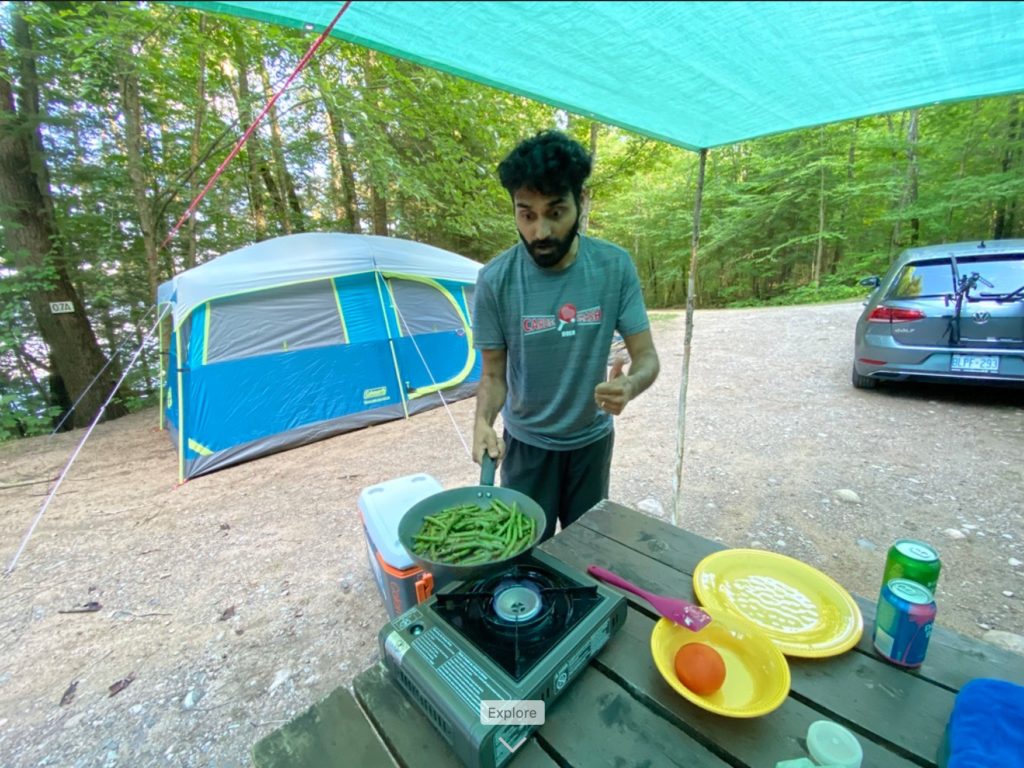 camping cooking tarp shelter food stove