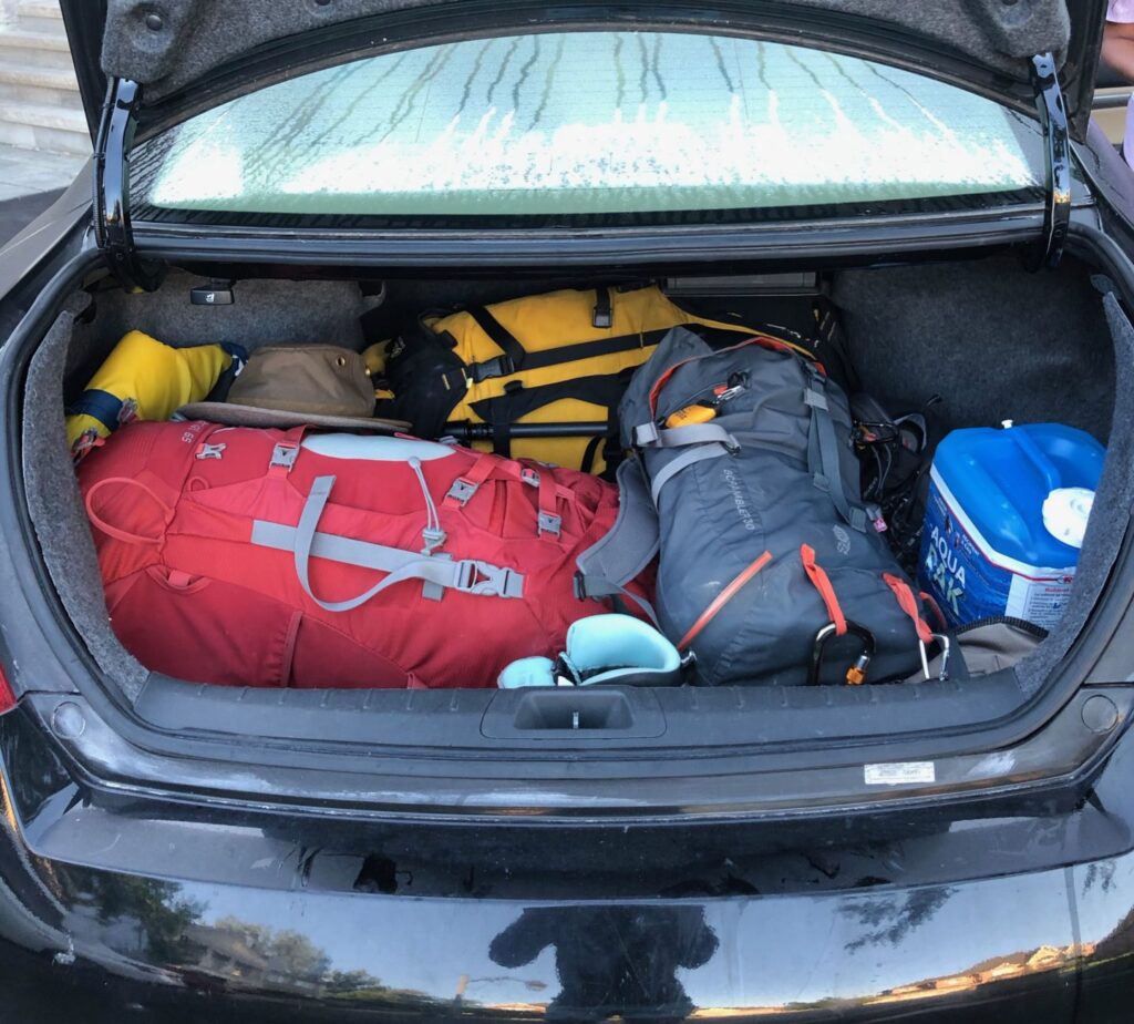 car packing camping gear