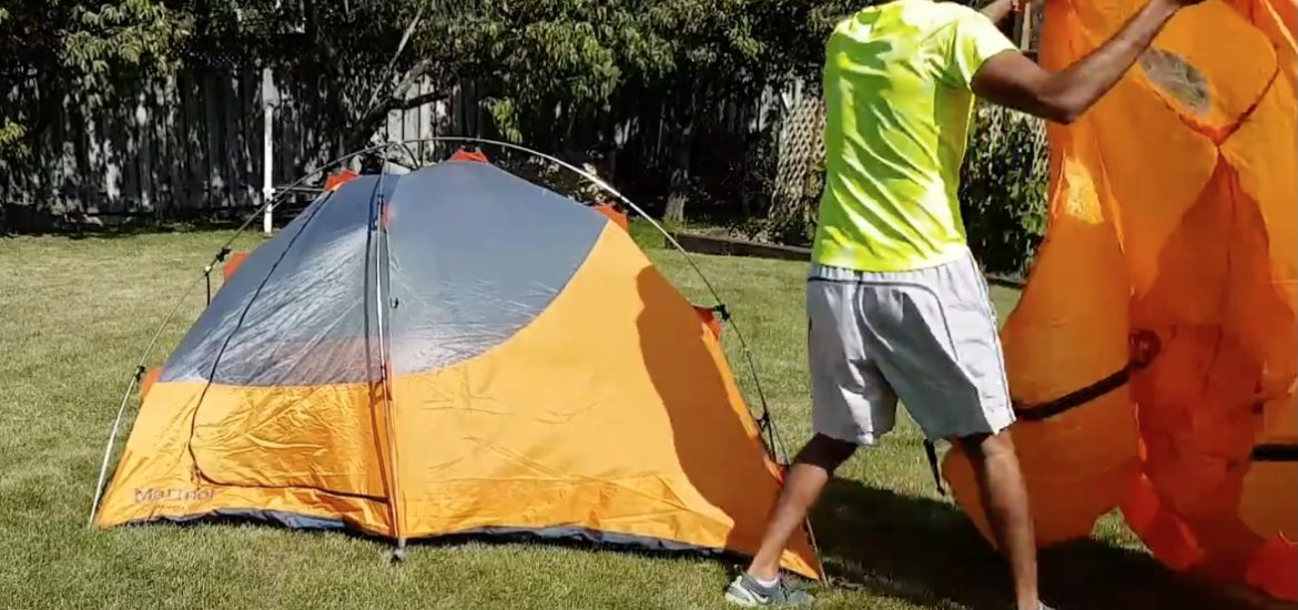 tent set up rain fly